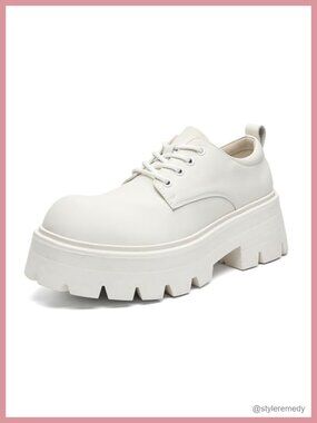 Men's Faux Leather Platform Oxfords Chunky Heel Lace Up Round Toe Dress Shoes